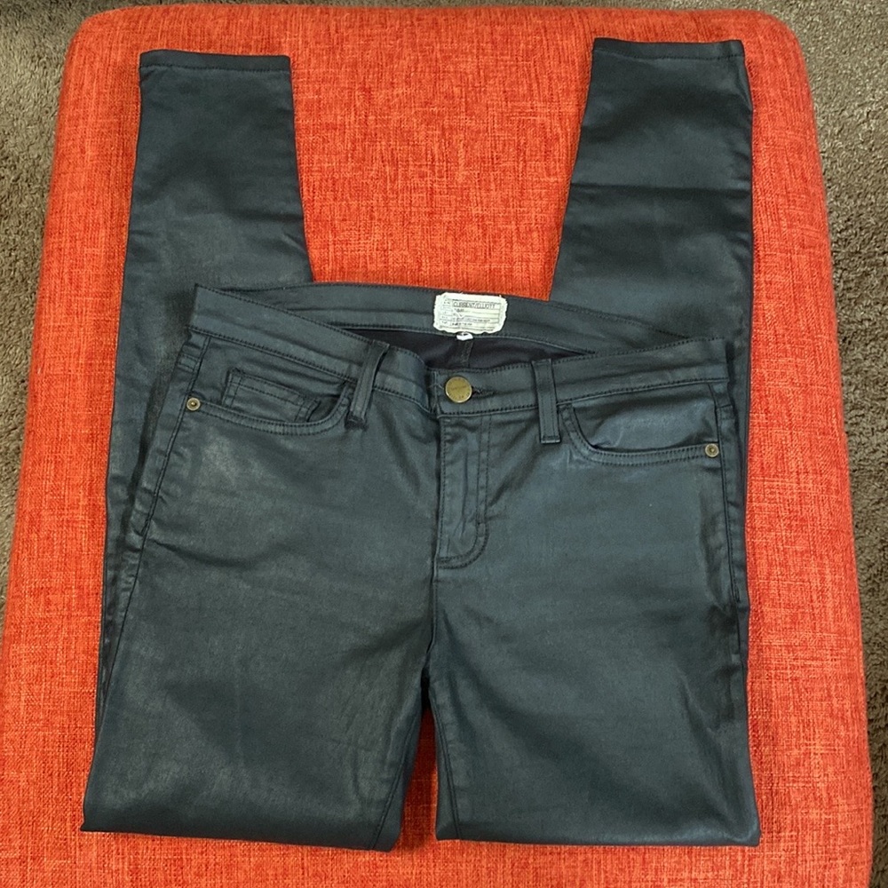 Current / Elliott High Waist Rise Stiletto Black Coated Waxed Jeans